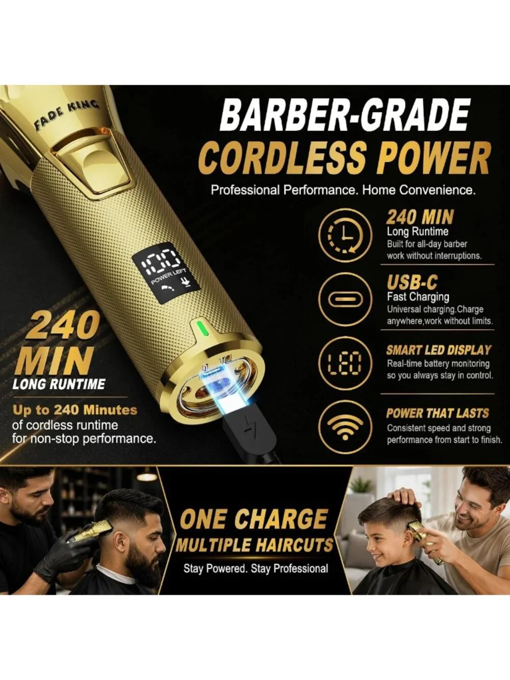 Professional Cordless Hair Clippers & Trimmer Kit for Men | High-Speed Fade